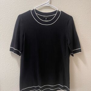 Talbots Black Short Sleeve Tee with White Trim
